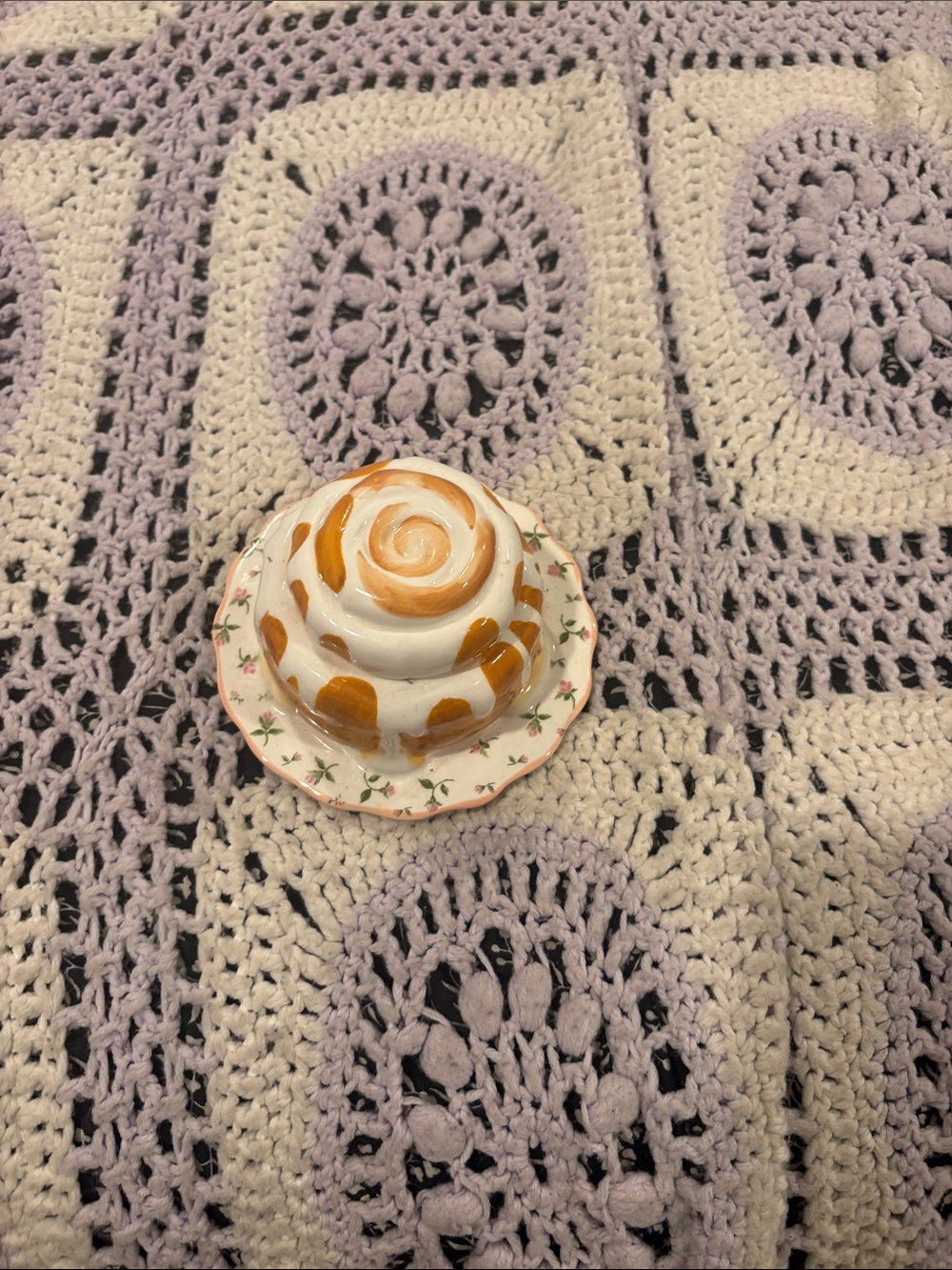 Hand-Painted Ceramic Butter Dish in White and Orange